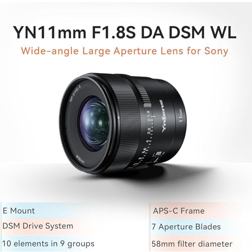 YONGNUO YN11MM F1.8S w/Remote Controller for Sony 11mm F1.8 Large Aperture Fixed Prime Lens Auto Focus APS-C Frame Ultra Wide Angle Lens for Sony E Mount Mirrorless Cameras