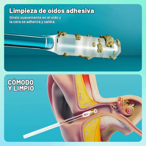 Miniatura 4 de Bepsyom 48 Piezas Sticky Earpick, Limpiador De Cera Para Oídos, Bastoncillos Reutilizables Y Lavables, Herramienta De Limpieza Suave Y Segura Para Adultos