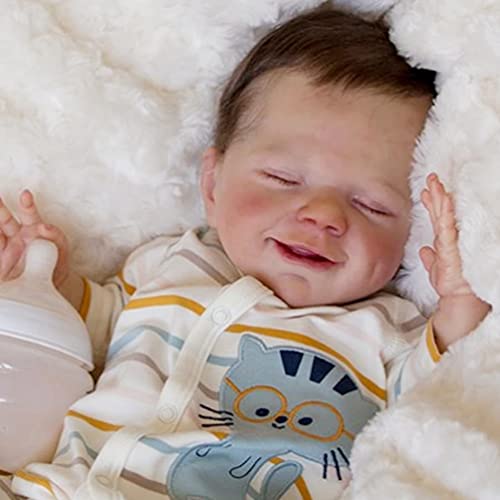 22inch Reborn Baby Dolls Soft Silicone Vinyl Baby Doll Handmade Doll with Real Clothes Magnetic Mouth Baby Dolls, Best Gifts for Boys and Girls Beginner Mothers (Boy)