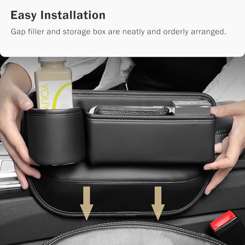 Car Seat Gap Filler Organizer with Cup Holder, Premium PU Leather Interior Accessories for Phone,Sunglasses,Keys, and Small Items, Universal Fit for Car, SUV and Truck,2-Packs Black — view 4