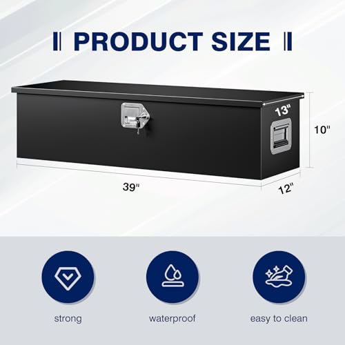 Image of Yizosh 39 Inch Steel Heavy Duty Truck Bed Tool Box, Trailer Tongue Box with Lock and Keys