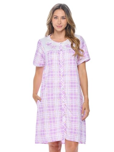 Image of Casual Nights Women's Snap - Front House Dress Short Sleeve Woven Housecoat Duster Lounger Robe with Pockets