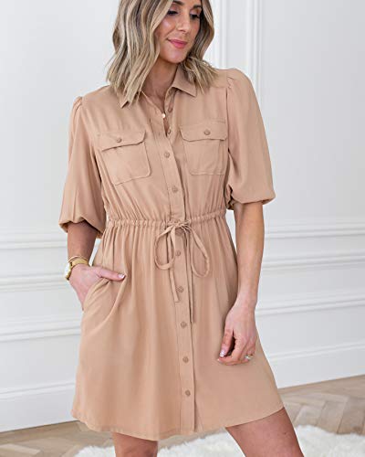The Drop Women s Praline Gathered-Waist Mini Shirt Dress by @cellajaneblog, XXS