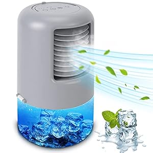 Climatiseur Portable, Mini Refroidisseur D’air Portable Ventilateur de Climatisation Personnel Portable Refroidisseur Mobile Air Humidificateur Purificateur pour Bureau Chambre 3 Vitesses,2/4h Timer
