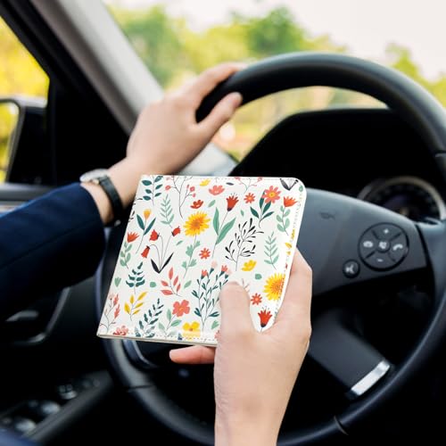 Image of CoBak Car Registration and Insurance Holder - Vehicle Glove Box Car Organizer, Auto Truck Comparment Accessories Case for Essential Document, Driver License, Cards (Joyful Flowers)