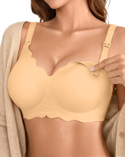 DeAngelmon DEANGELMON Maternity Nursing Bra for Women Breastfeeding - Jelly Pregnancy Pumping Breast Feeding Seamless Bras with Support X-Large Skin