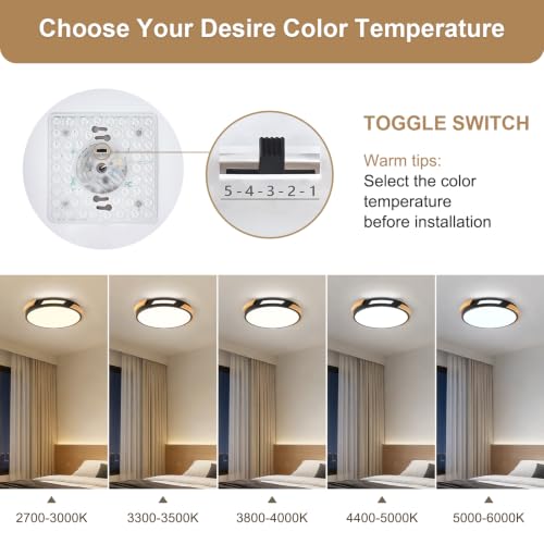 Image of Modern LED Ceiling Light, Wood Dimmable Flush Mount Ceiling Light Fixture