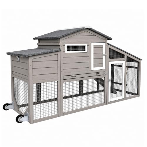 Pawbuilt 70.8" Outdoor Mobile Hen Coop with Wheels & Run for 2-3 Chickens