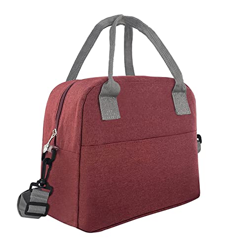 House of Quirk Insulated Lunch Bags Large Reusable Tote Cooler Box With Adjustable Removable Shoulder Strap And Pocket For Women (Red)
