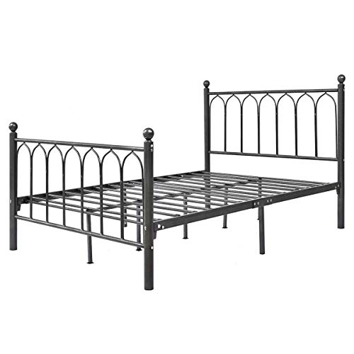 Jurmerry Full Size Metal Bed Frame With Headboard And Footboard Heavy Duty Steel Slat No Box Spring Needed Mattress Foundation Non-Slip Support, Black #TOP4
