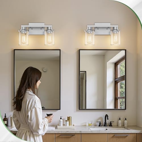 Image of DORESshop 2-Light Nickel Bathroom Vanity Light Fixture Over Mirror