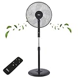 Zilan Standventilator Ø43cm leise mit Fernbedienung & Timer – 48W Leistungsstarker Ventilator energiesparend, 3 Stufen, 3 Modi, Oszillation, höhenverstellbar – für Schlafzimmer, Büro & Wohnzimmer