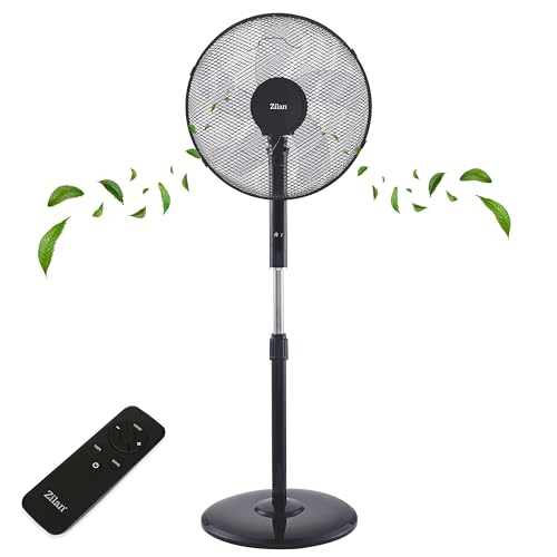 Zilan Standventilator Ø43cm leise mit Fernbedienung & Timer – 48W Leistungsstarker Ventilator energiesparend, 3 Stufen, 3 Modi, Oszillation, höhenverstellbar – für Schlafzimmer, Büro & Wohnzimmer