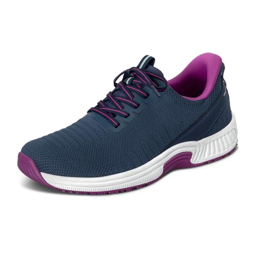 Orthofeet Women's Orthopedic Navy/Orchid Knit Kita Hands-Free Sneakers, Size 9.5 Wide