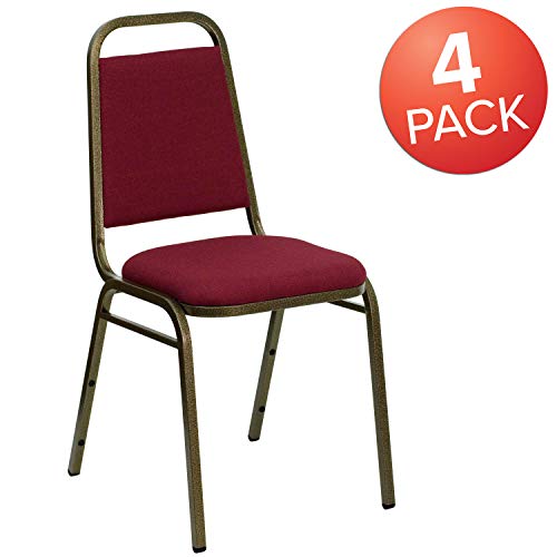 Flash Furniture 4 Pack HERCULES Series Trapezoidal Back Stacking Banquet Chair in Burgundy Fabric - Gold Vein Frame - Image 5