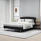 WJORATA Queen Size Upholstered Platform Bed Frame with Headboard and Shelves Rack Storage Strong...