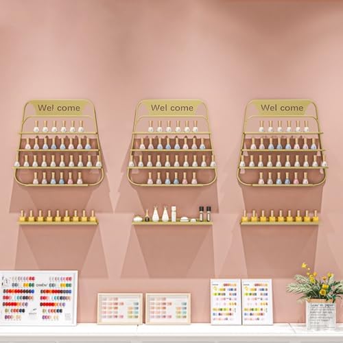 Wall Mounted Nail Polish Holder & Lipstick Organizer, Metal Perfume Display Rack for Nail Salons, Home & Beauty Shops - Set C (Color: D)