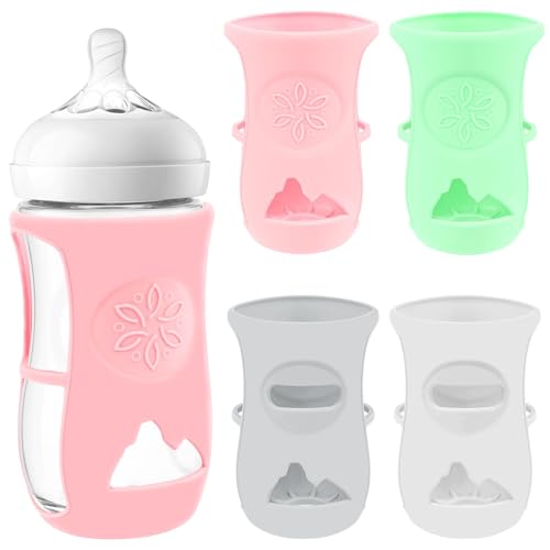 Image of 4 Pack Silicone Sleeves for Baby Bottles, Protective Glass Baby Bottles, Anti Breakage Baby Bottle Cover for 8oz Glass Baby Bottle, Food-Grade Silicone
