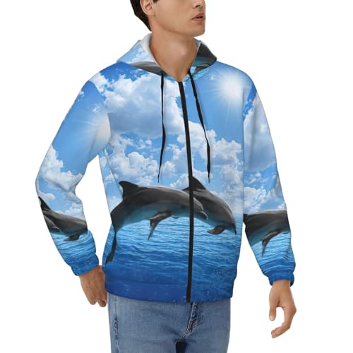 Sweatshirts Tailles S-3xl Homme Full Zip Up Épais Motif Dauphins Imprimés