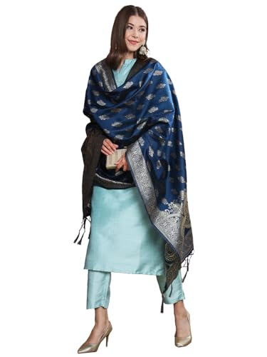 Image of VredeVogel Women's Cotton Silk Blend Straight Kurta Trouser With Dupatta Set