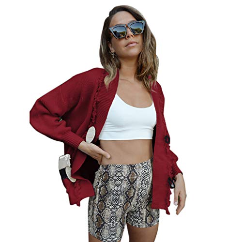 YRCHENGLI Cardigã feminino de manga comprida com botões e bolsos ajuste solto tricotado gola V suéte