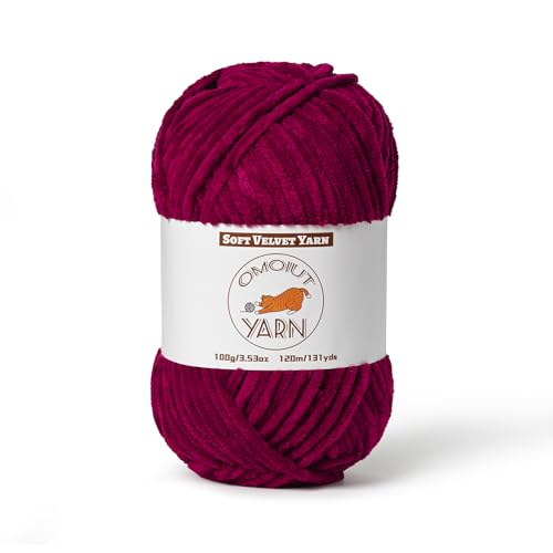 Image of Fluffy Velvet Yarn for Crocheting, Chunky Chenille Baby Blanket Yarn for Crocheting, Soft Fuzzy Puzzle Yarn for Knitting, 100g /3.53oz Bulky Thick Amigurumi Crochet Yarn（Burgundy）