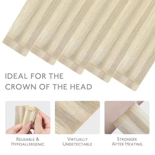 Image of WENNALIFE Invisi Edge Tape in Hair Extensions Human Hair,#17A /60A,20 Inch | 20 Inch 50g 20pcs (Invisi Edge & Classic) Ash Blonde Highlighted Platinum Blonde Invisi Remy Hair Injected