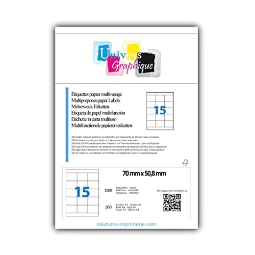 100 A4-blad 15 klistermärken 70 x 50,8 mm självhäftande etikett pappersetikett för bläckstråleskrivare och laser