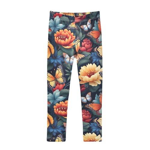 Kids High Waist Butterfly Peony Flower Leggings for Toddler Girls 4T 202b2570