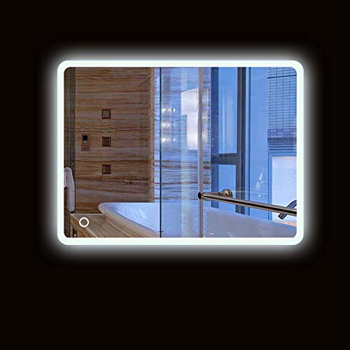Espejo baño, Espejo baño con luz, Interruptor táctil, luz Blanca fría, Esquinas Redondeadas, más seguras, 60 * 80cm