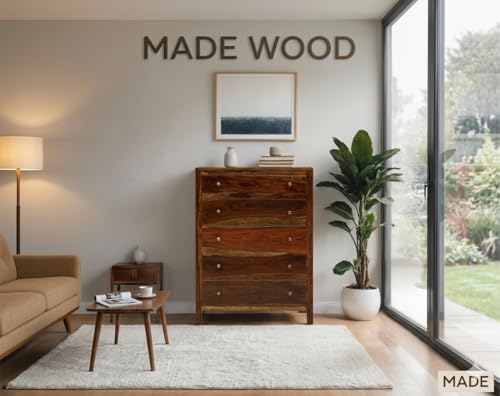 Image of MADE WOOD Solid Sheesham Wood Chest of Drawers, Provincial Teak Finish