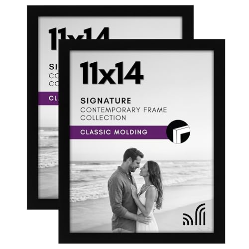 Image of Americanflat 11x14 Picture Frame with Shatter-Resistant Glass - Set of 2 - Signature Collection - Gallery-Style Frames Made of Engineered Wood - Picture Frames for Wall Display - Black