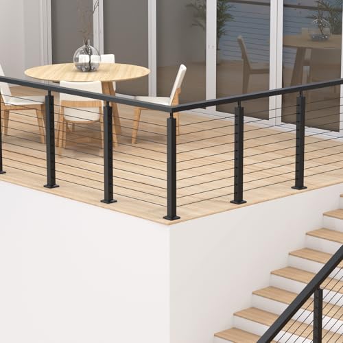 Image of BLIKA 42 inch Cable Railing Corner Post(Post 41 inchx2 inchx2 inch), 2-Side Drilled Corner Post, Stainless Steel Adjustable Top Corner Post, Top Mount Matte Black Cable Railing System Corner Post, BL01-CP