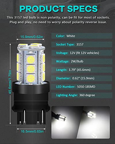 Alopee 10 Pack Non Polarity 3157 Led Bulb White 3057 Led Bulb Dc 12V 4114 Led Daytime Running Light 4157 Bulb For 3147 3156 3158 3257 3457A Brake Light Bulb Tail Light Bulb Led Turn Signal Bulb #TOP1
