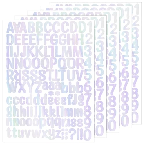 Lot de 6 feuilles d'autocollants lettres et chiffres de l'alphabet, autocollants colorés pour lettres et chiffres, autocollants adhésifs pour décoration,...