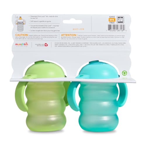 Munchkin Click Lock Bite Proof Trainer Sippy Cup, 8oz, 2 Pack, Blue/Green | 6+ Months | Spill proof toddler cups with training handles and lid that locks with an audiable click - image 8