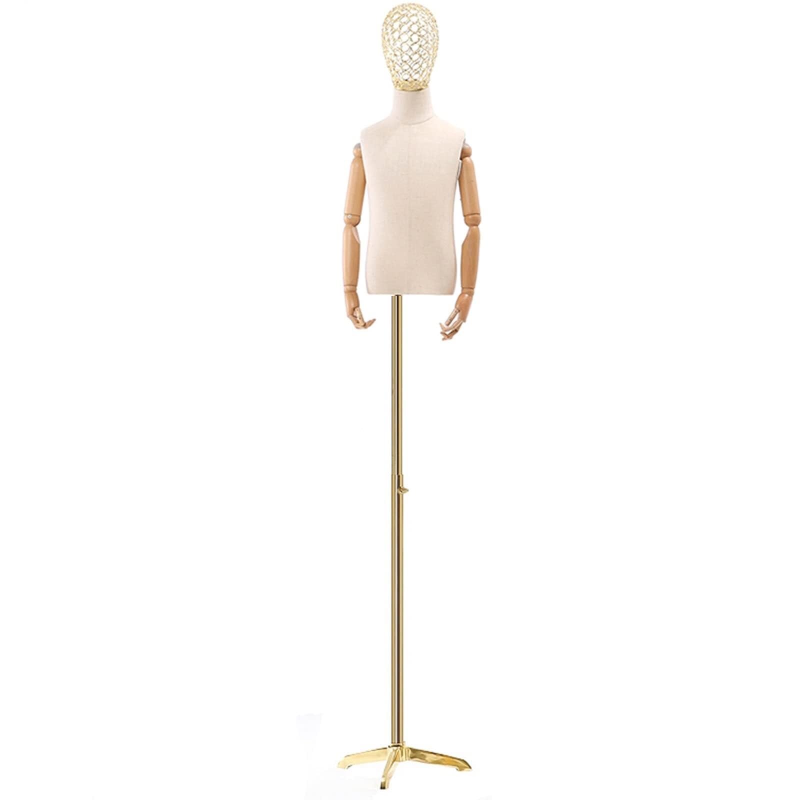 White Kids Mannequin Torso for 2-8 Years Old, Adjustable Dress Form with Wooden Arms & Metal Base(Tripod Stand,8 Years Old)