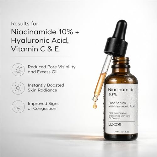 Image of 10% Niacinamide Face Serum with Hyaluronic Acid, Vitamin C & E | Brightening, Hydration & Oil Control | Reduces Acne Marks & Pores | Suitable for All Skin Types (PACK OF 30ML)