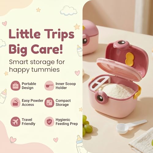 Image of StarAndDaisy Formula Milk Container for Baby Milk Powder Container with Scoop Holder, Portable Formula Dispense, Airtight First Feed Baby Food Storage Container /Box for Travel 200 Grams (Eye-Peach)