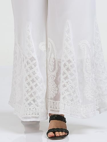 Image of FAWOMENT Beautiful Chikan Handicrafted Embroidery Georgette Sharara