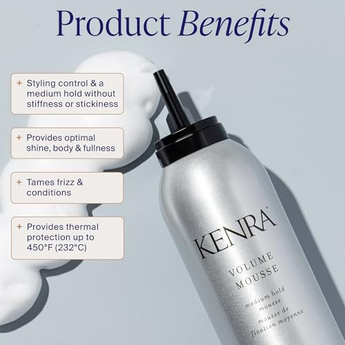 Image of Kenra Professional Volume Mousse 12 | Firm Hold Mousse | Alcohol Free | Non-drying, Non-flaking Lightweight Formula | Tames Frizz & Conditions | Thermal Protection up to 45F | All Hair Types