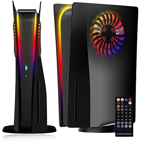 Matte Black PS5 Faceplate with LED Lights Vents Cooling Cover Replacement Plates Shell Accessory for Playstation 5 Disc Edition Cover