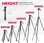 ULANZI MT-56 Ombra Video Travel Tripod, 63" Professional Camera Tripod with Fluid Pan-tilt Head, Aluminum DSLR Tripod Max Load 13.2 LB for Nikon Canon DSLR Camcorder, Phone Holder Included