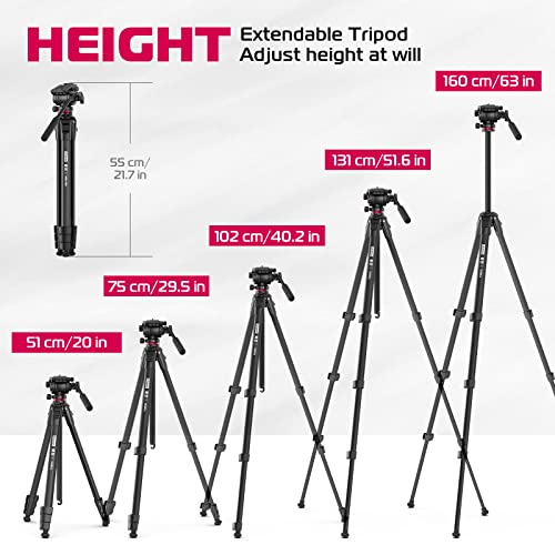 ULANZI Tripé Ombra de viagem de vídeo MT-56, tripé profissional para câmera de 160 cm com cabeça de