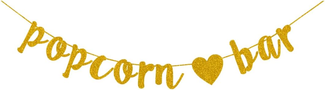 Popcorn Bar Banner, Gold Paper Sign For Popcorn Themed Party, Baby Kids Boys Girls Birthday Party Hanging Bunting Decorations Supplies