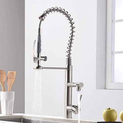 Commercial Kitchen Faucet With Pull Down Sprayer,Modern Single Handle High Arch Pre-Rinse Spring Kitchen Sink Faucet,Brushed Nickel #TOP1