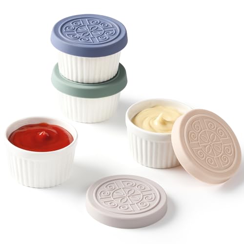 Aozita TCJZB-W4 Salad Dressing Container To Go, 2.4Oz Porcelain Small Condiment Containers With Lids For Lunch Bento Box cover
