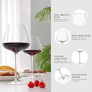 Red Wine Glasses Set of 4, 25 Oz Large Burgundy Wine Glasses with Long Stem, Hand Blown Crystal Wine Glasses - Light, Ultra-thin, Gift Packaging for Wedding, Anniversary (Clear) Red Wine Glasses Set of 4 25 Oz Large Burgundy Wine Glasses with Long Stem Hand Blown Crystal Wine Glasses Light Ultra thin Gift Packaging for Wedding Anniversary Clear