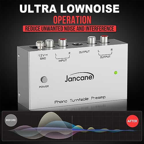 Jancane Phono Turntable Preamp, Phono Preamp for Turntable, Record Play, Phonograph Preamplifier with RCA Input, RCA/TRS Output, Phono Preamp with Power Switch and 12 Volt DC Adapter