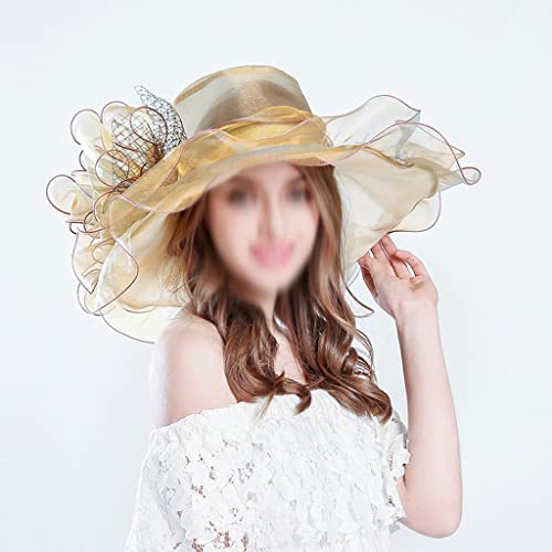 Chapeau organza femme grand bord avec fleur, cadeau idéal pour fête des mères